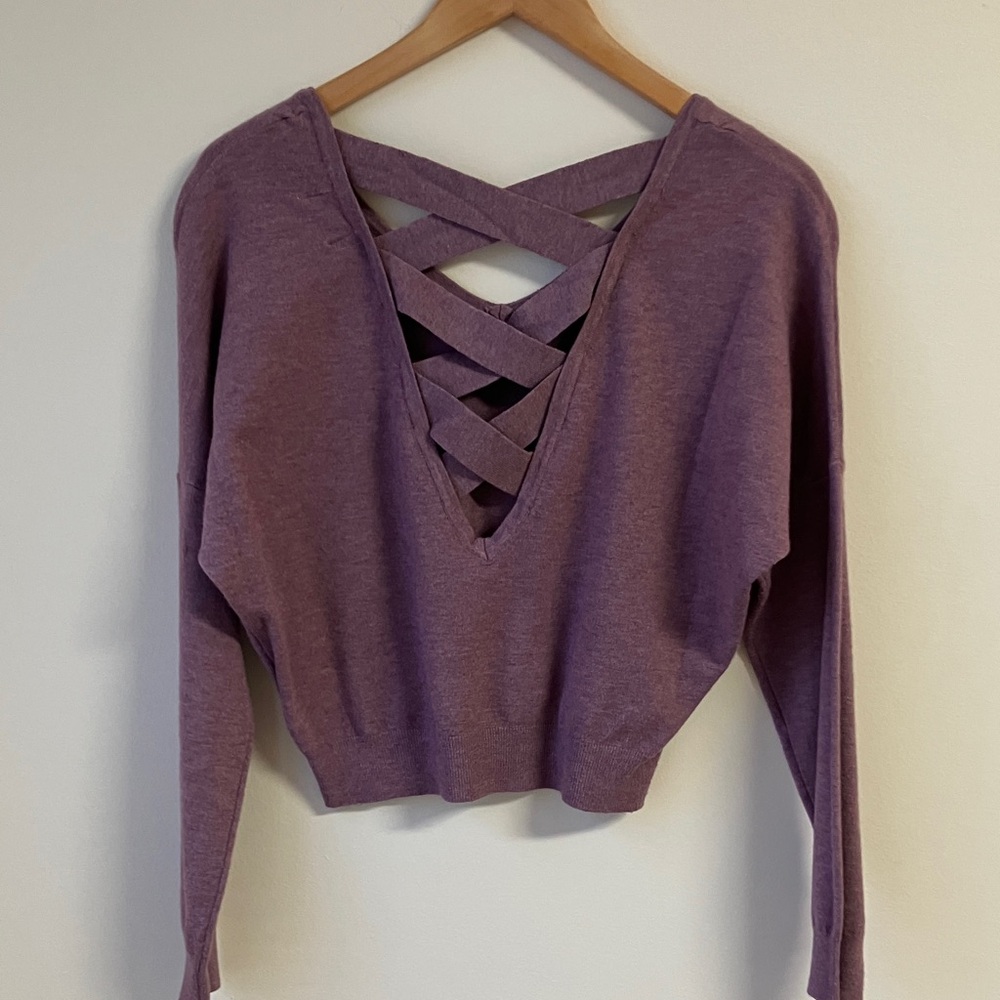 NWOT Dry Goods Purple V-Neck Sweater with Cross Back